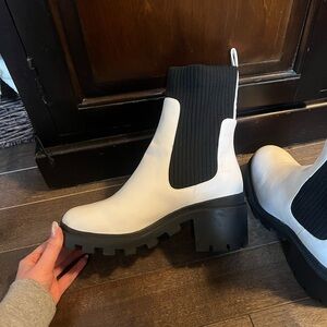 BP white and black heeled boot